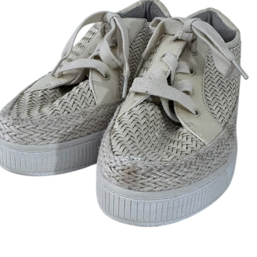 "Franco Sarto" Womens Cream Lace Up Synthetic Weave Sneakers SZ 6 Summer Walking